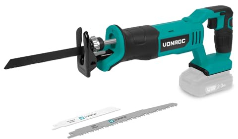 VONROC Scie Alternative 20V Sans Fil – 0–3000/min, Course 25mm – 3 Lames Incluses – Changement Rapide, LED & Softgrip – Coupe Bois, Métal, PVC – Plateforme VPower