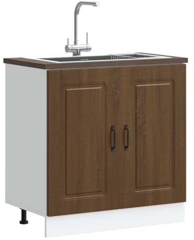 Homgoday Arredo Mobile Base lavello Kalmar Rovere Marrone 80x46x81,5 cm,Arredo Credenza Armadio da Cucina, Mobiletto Portaoggetti Ripiani Salvaspazio Mobiletto Armadio di Stoccaggio