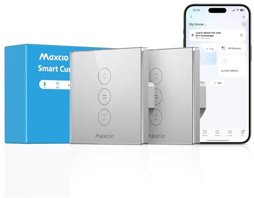 Interruptor Persiana Wifi Maxcio Compatible Con Alexa y Google Home, Plata Interruptor Inteligente Persiana con Temporizador y Control por Voz,Requiere Cable Neutro, Plata(2 Packs)