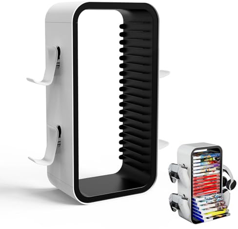 Soporte para Discos de Juego, Torre de Almacenamiento de Juegos Compatible con P5 Xbox Series S Y X Soporte de Torre de Almacenamiento de Juegos para 18 Discos Juego con 4 Soportes para Controladores