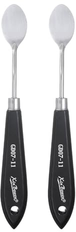 QUARKZMAN 2Pz Spatola Pittura 7.28 Lama Acciaio Inox Appuntita Spatola Pittura Con Design A Fori Impugnatura Legno Faggio per Olio Acrilico Tela, Nero/Argento