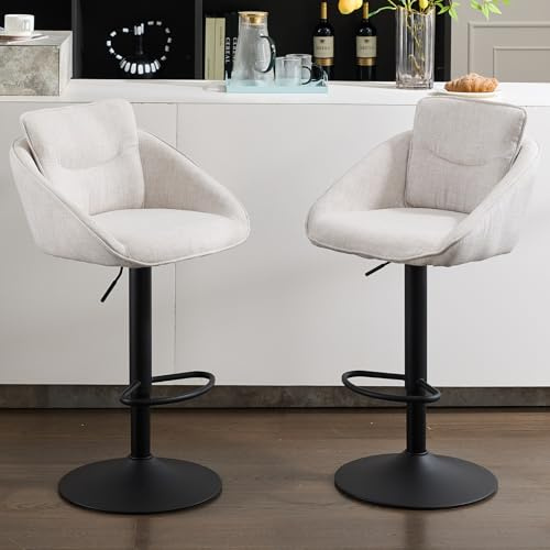chairus Barhocker 2er Set Barstuhl Höhenverstellbar Leinen küchenhocker Drehbar Thekenhocker Küche Bistrohocker für Esszimmer (Beige-2)