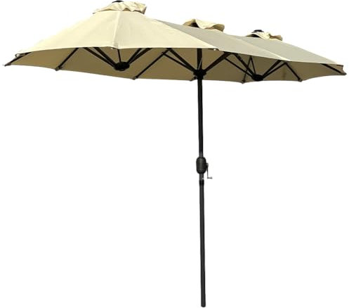 BAKAJI Ombrellone Doppio da Patio Rettangolare con Sistema di Apertura e Chiusura Manovella, 3 Tettucci Poliestere Anti UV e Impermeabile, Ideale per Giardino, Esterno, Bistrot, Bar (3 x 1,5 Metri)