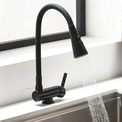 Vorfenster Küchenarmatur Schwarz, Hochdruck Wasserhahn Küche Vorfenster, 3 Wassersprühmodi Vorfenster Armatur Flexible Mischbatterie Küche Hochdruck Armatur Küche Hochwertiges Messingmaterial