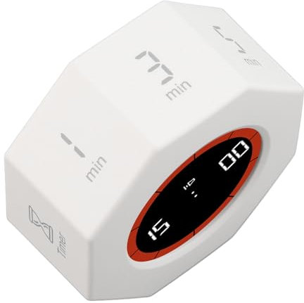 Temporizador de Octágono, 7 Times de Cuenta de Cuentas Preestablecidas Productividad Compact -Timer Cube 900mAh para Estudiar (White)