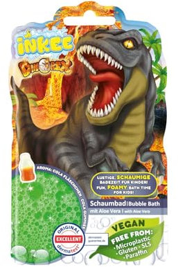 INKEE Bubble Bath Dino - Bain moussant pour enfants Dinosaure, Liquide pour mousse de bain VERT avec Aloe vera & Arôme Bonbon Cola, 40g