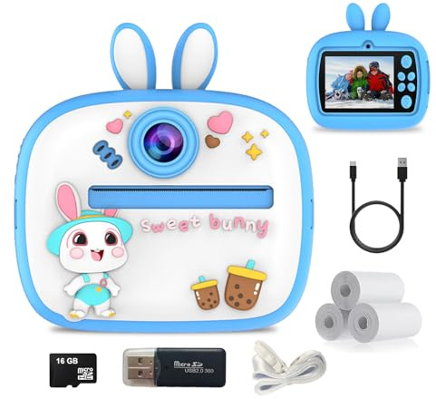 HTT GLOBAL Kids Camera Instant Print 1080P Children Camera with 16GB Card & 3 Rolls Photo Paper, Birthday Gifts Selfie Toys for Boys & Girls Age 3-12, Blue