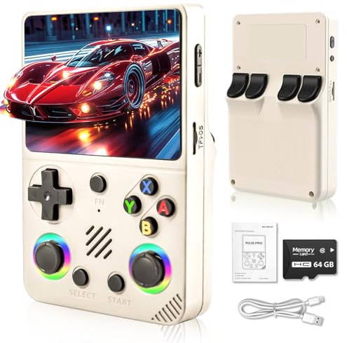 Unokit 2025 RG36 Pro Handheld Retro Game Console - 3.5 Inch IPS Screen with Open Source Linux System, 64G TF Card, 20,000+ Retro Classic Games, 3200mAh Battery, Handheld Games Consoles, White