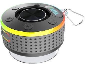 Donerton Bluetooth Speaker, Portable Bluetooth Speakers with Stereo Sound, LED Light Wireless Speaker with Suction Cup, Dual Pairing, IP7 Waterproof