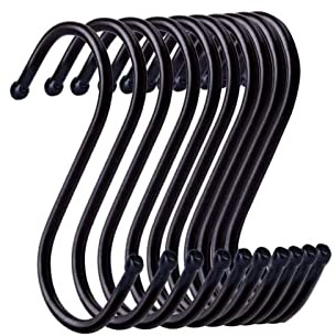Yesmin 20 PCS S Hooks Heavy Duty,Stainless Steel S Hooks for Hanging,for Bathroom, Bedroom, Office, Garden and Kitchen (Black & Large)