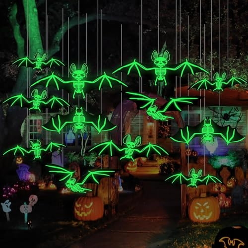 12pcs Hängende Halloween Dekoration Outdoor Innen Fledermäuse,Dekoration Hängend AußEn Skelett Spinne,Halloween Party Deko Innen AußEn Haus BäUme Garten Patio (Style 1)