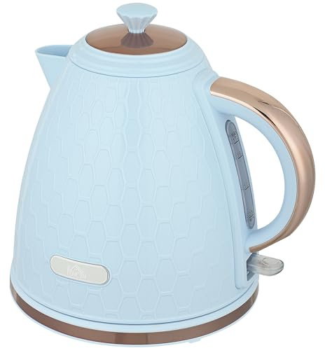 HOMCOM Electric Kettle, 1.7L, Fast Boil, 3kW Cordless Water Kettle with Removable Washable Anti-scale Filter, Auto Shut-off, 360° Swivel, UK Otter Thermostat, BPA Free, Light Blue