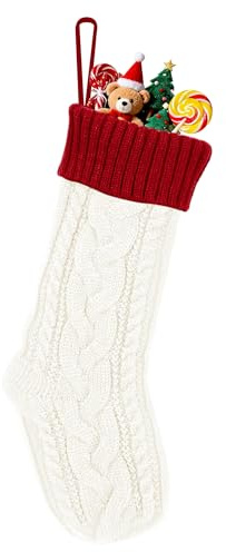 Summerdate Chaussettes de Noël Tricotées 46 cm, 1PC Bas de Noël Grande Taille, Décoration de Cheminée, Ornements de Sapin de Noël, Sacs Cadeaux à Suspendre pour Maison et Famille