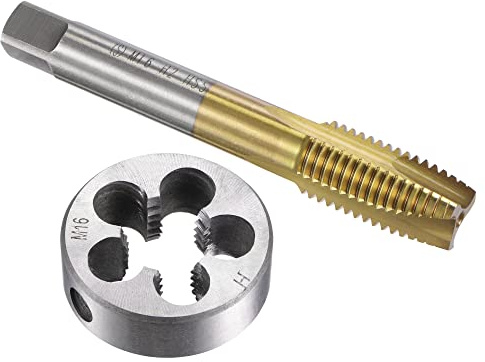 OYSKGNCMW Set di Maschi e filiere metriche M16 x 2, HSS (Acciaio rapido) con Punta elicoidale per Macchina, filiera per Filettatura Tonda in Acciaio Legato