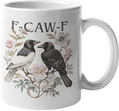 EMUWorks F-CAW-F Coffee Cup with Black Bird Ceramic Coffee Mug 11oz - Stocking Fillers, Funny Gift for Men, Halloween Mug, The Crow Gothic Theme, Rude Gift, Novelty Gifts for Men