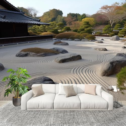 Dormitorio Papel Pintado Un Tranquilo JardíN JaponéS De Estilo Zen Pared Panorámico 300x210 cm Paisaje Natural Fotomurales No Tejido, Póster Gigante de Pared Personalizado 3D Para Salón Fotomurales