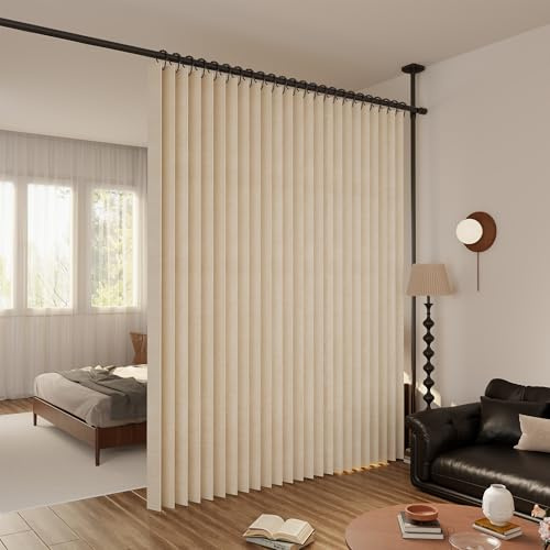 graneat Raumteiler Vorhang Extra Breit – Trennvorhang Faltbar mit 3D Akkordeon-Design, Sichtschutz für Schlafzimmer & Büro, Raumtrenner inkl. Metallhaken & Leder-Strap (Beige, H220 x B254 cm)