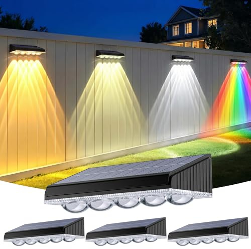 GEARLITE Solarlampen für Außen Garten 4 Stück mit 5 LED Linsenfokus | 3 Farbtemperaturen + RGB, 10 Modi, Wandleuchte Aussen, 45 Lumen, 1200mAh, IP65 Wasserdicht, Balkon, Zaun, Terrasse