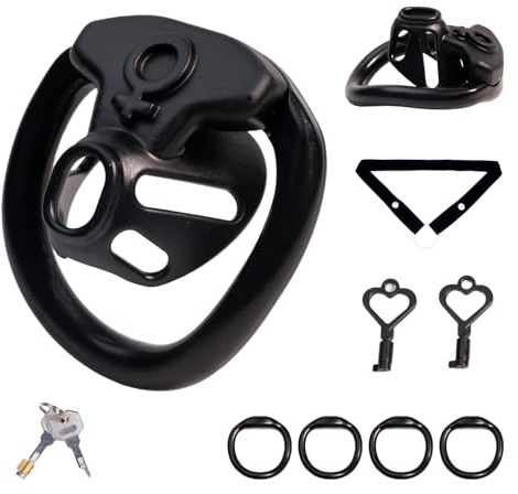 Chastity Cage Man Sex Toys Cage de Chasteté pour Pénis avec Ceinture et 4 Anneaux Différents Cage Chastetée Inversée avec 2 Types de Serrures à Clé pour Bondage le Pénis d'un Homme (Black)