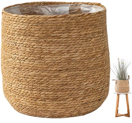 AwnsIMfreien korg, flätad planteringskorg för inomhusväxter, 20 cm naturlig rottingkruka med plastfoder, dekorativ för heminredning