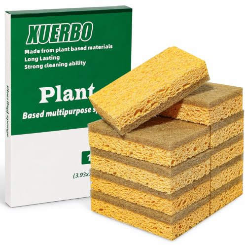 10 Pack Natural Washing Up Sponge, Compostable Kitchen Dish Cleaning Sponge, Biodegradable Multipurposed Washing Up Sponges & Scourers for Dishes with Heavy Duty Scouring, Non Scratch，No odor
