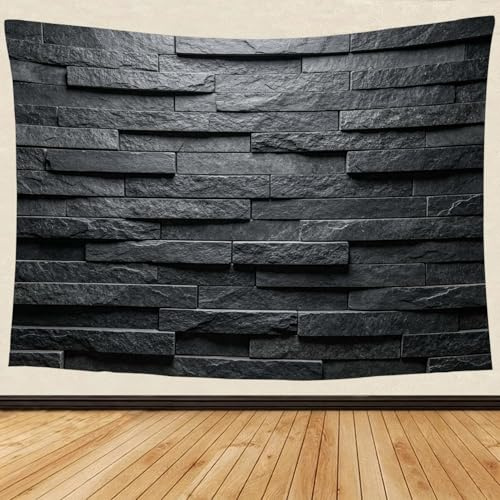 Wandteppich Schwarze Steinmauer 150x100 cm 3D Druck Wandbehang Industriestil Tapisserie Wandtuch Klein Wandteppiche Aesthetic Tapestry für Wohnzimmer Schlafzimmer Wohnheim Balkon Wanddeko B.563