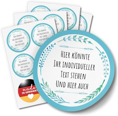 24 INDIVIDUELLE Etiketten mit Wunsch-Text oder Name SELBER GESTALTEN: Blau grün rund - Personalisierte Aufkleber Hochzeit, Geburt, Taufe, Konfirmation, Kommunion, Danke, Save the Date, Geburtstag
