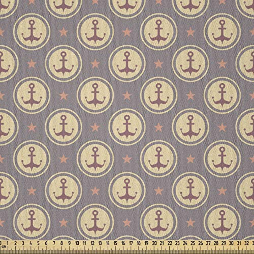 ABAKUHAUS Anker Stoff als Meterware, Maritime Muster Sterne, Microfaser Multi Zweck Dekostoff für Kunsthandwerke, 3M (230x300cm), Sandbraun Korallenrot Lila