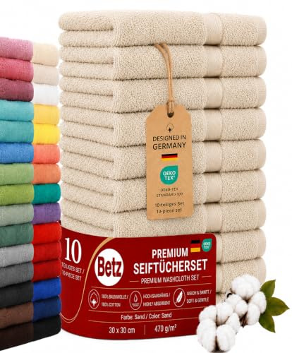 Betz Premium Seiftücher Set 10-teilig – 10× Seiftuch 30×30 cm, 100% Baumwolle 470 g/m², weich & saugstark, Oeko-TEX® Farbe Sand