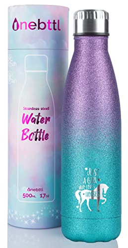Onebttl Pferdegeschenke für Mädchen, Frauen, Pferde Trinkflasche, Isolierte Edelstahl-Wasserflasche, Reit Geschenke für Pferdeliebhaber, zum Geburtstag, Weihnachten, Schulanfang, Violett-blauer