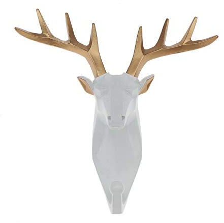 Kepfire Hirsch Kopf Tiermantel Haken, Dekorative Wandhaken, Tier Wandmontage Haken für Eingang, Badezimmer - Weiß