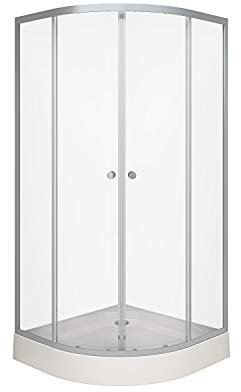 Duschkabine MARWELL Chrystal Round 90 x 90 x 200 cm dusche komplett inklusive Duschtasse Runddusche in Silber seiden matt