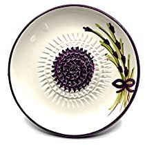 Kaladia - Plato de rallador de cerámica - ideal para jengibre, queso parmesano, etc. - Diseño: flor púrpura - Diámetro: 12 cm - hecho a mano y pintado a mano - Fabricado en España