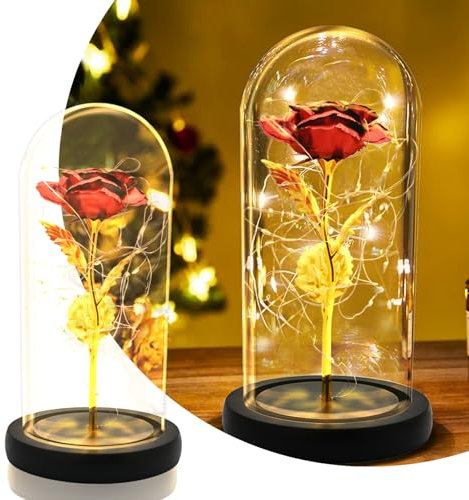 TINYOUTH Red Rose in Glass Dome Black Wooden Base, Light Up 24K Eternal Rose Batteries Included for Wedding Anniversary Mama Valentines Christmas Birthday