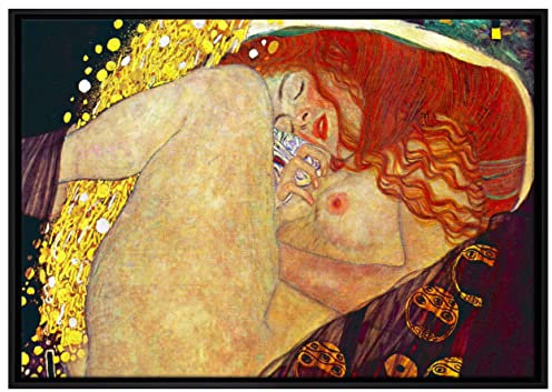 Pixxprint Gustav Klimt - Danaë Leinwandbild 100x70 cm im Bilderahmen, Wandbild, Schattenfugenrahmen, Kein Poster