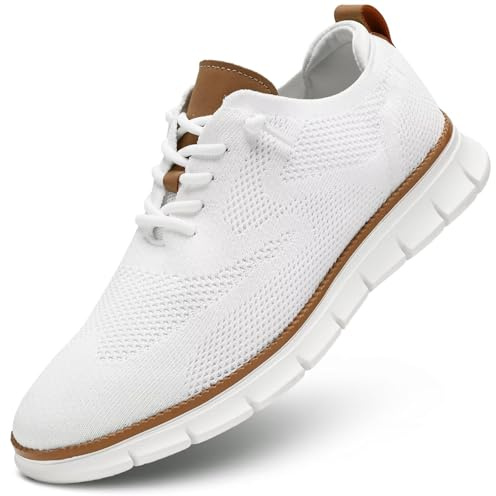 Men's Oxfords Business Shoes Fashion Mesh Casual Dress Walking Sneakers Comfortable Lightweight Soft Sole White