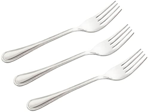Tradineur - Set de 3 Tenedores de Mesa de Acero Inoxidable, Cubiertos clásicos para Carne, Aptos para lavavajillas, 19,4 cm