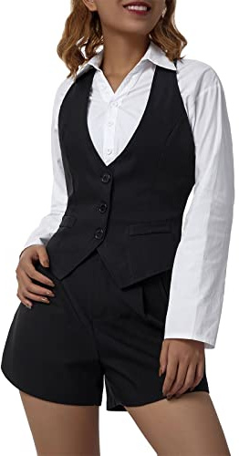 HodJIU Gilet da donna, stile vintage, Y2K, regolabile, vestibilità stretta, scollo a V, chiusura con bottoni, senza maniche, elegante gilet da abito, casual, gotico, streetwear, Nero A., L