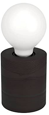 Eglo lampada da tavolo Turialdo 1, lampada da comodino deco cilindrica in legno nero opaco, FSC100HB, illuminazione da tavolo per soggiorno e camera da letto, E27