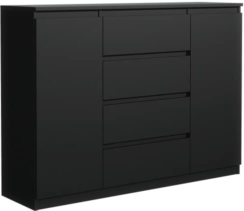 meble masztalerz Kommode Matt mit 4 Schubladen und 2 Türen 140 cm, Sideboard Wohnzimmer, Schlafzimmer H: 101,5 cm, B: 138,6 cm, T: 39 cm Kommode mit Schubladen, Schubladenschrank (Schwarz)