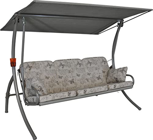 Angerer Freizeitmöbel GmbH Hollywoodschaukel Elegance - Gartenschaukel Made in Germany - Schaukel zum Sitzen, Liegen und Entspannen - mit Bett-Funktion - einfache Montage (beige Schmetterling)