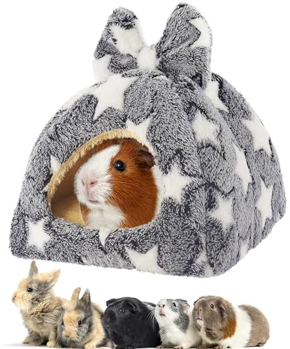 Mygeromon Guinea Pig Bed Rabbit Hideout Warm Fleece Cuddle Cup Washable Winter Sleeping House for Small Pet/Ferret/Chinchilla/Bunny (Star Style)