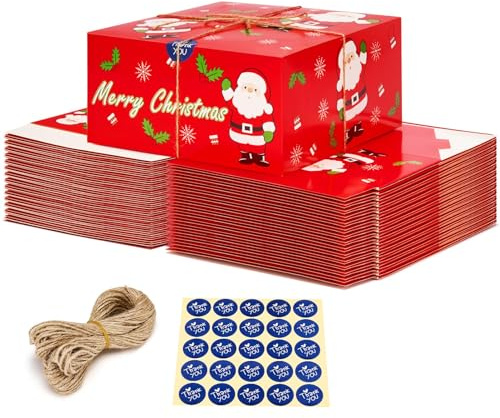 Switory 15 st jullådor med lock och tackklistermärken, 20 x 20 cm återvunnen kraft julinpackning presentlådor röd presentask för jul, presenter, muggar, halsduk, strumpor, handskar