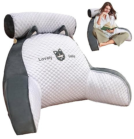 SKUDA Rückenlehnenkissen mit Armlehnen,Lesekissen fürs Bett - Rückenstützkissen mit Armen zum Arbeiten am Laptop, Lesen, Spielen, Fernsehen