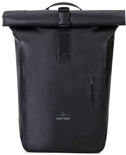 Johnny Urban Waterproof Backpack Men & Women Black - Conor - Cycling Roll Top Rucksack - Water Resistant Daypack for Uni, Biking, Office - Lightweight with Laptop Compartment
