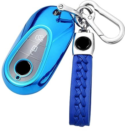 Z.MYUKI 【5 couleurs】 GLC 300 Coque clé avec porte Clef pour Mercedes Benz GLC X254 2022-2023 Accessoire original Protection clé (Bleu)