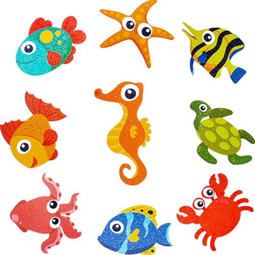 9Pcs Autocollants Antidérapants Pour Salle de Bain,Autocollants de Baignoire Antidérapants,Autocollants Antidérapants Pour Enfants,Pour Baignoire et Douche,Imperméable,Durable(Créature Marine)