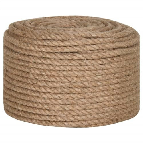 Homgoday Jute Rope Hemp Rope Garden String Parcel Cord Rope Heavy Rope Craft Cord for Garden, Crafts, Floristry, DIY Gardening and Decoration 50 m Length 14 mm Thickness