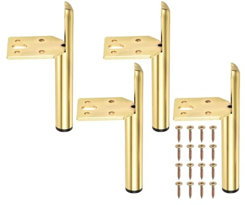 Uxcell 4PCS Metal Furniture Leg Replacement Couch Legs Cabinet Feet Black Modern Furniture Legs DIY Sofa Feet with Screws for Cupboard Table （5 Inch, Gold