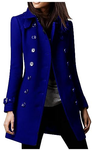 Susenstone Femme Manteaux en Laine Mélangée à Double Boutonnage Manteau Femme Hiver Chic Manteau Chaud Mi-Long Épaulette Manteau Mince Blazer Long Manteau Couleur Unie Coupe-vent Mi-long Blouson